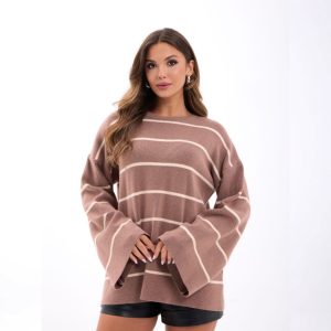 blouse moderne et confortable en gris avec lignes et manches longues